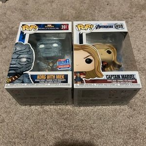 Korg with Miek Thor Ragnarok Funko Pop #391 & Captain Marvel Funko Pop #459